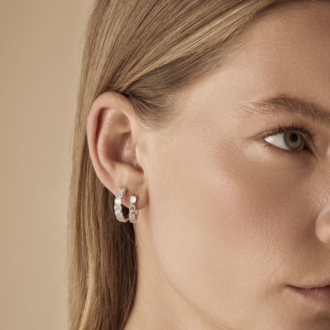 Cassie Emerald Bezel Hoops
