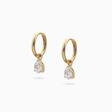 Pear Diamond Drops Hoop Earrings Earrings Noble Jewellery 1 Carat Cultured